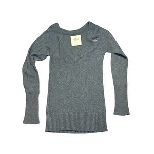 Hollister Y2K Gray knit Ribbed Trim V Neck Sweater Cotton Rabbit Hair 90s‎ sz L